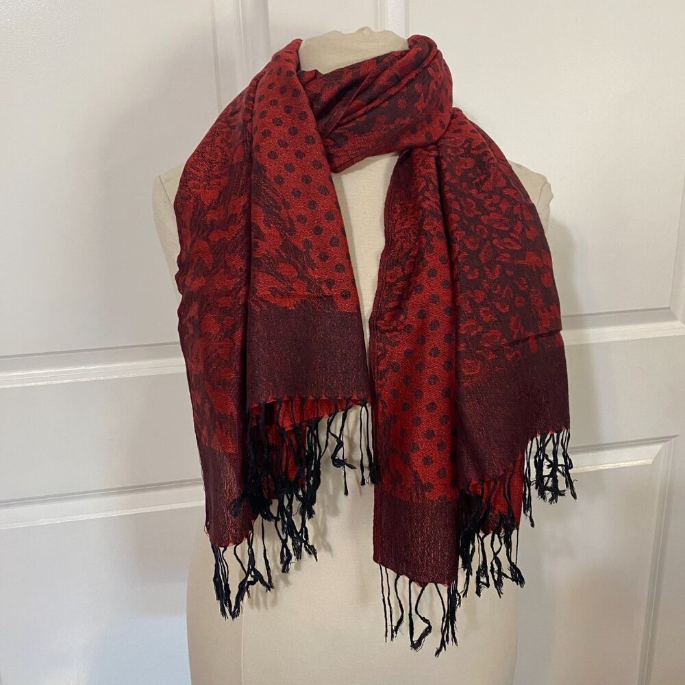 Red Polka Dot & Animal Print Oversized Pashmina Scarf